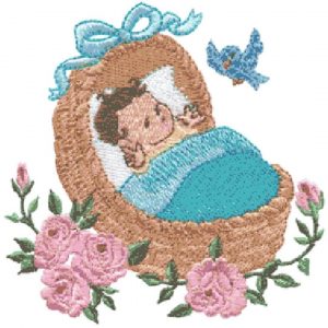 Baby in Cradle and Springtime Chick & Butterfly