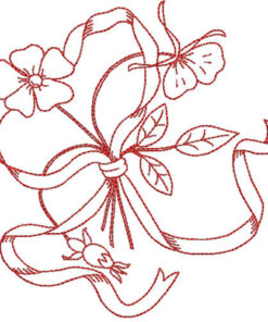 Flowers Tied with Ribbon (Redwork Quilt Design)