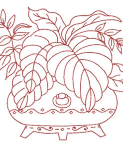 Plant Arrangement in Container (Redwork Quilt Design)