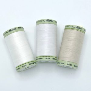 Mettler Silk Finish 60wt 875 yds Candlewick, Pine Nut, White