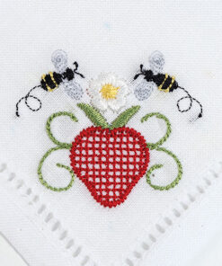 Single Strawberry with Flower & Bees