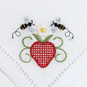 Single Strawberry with Flower & Bees